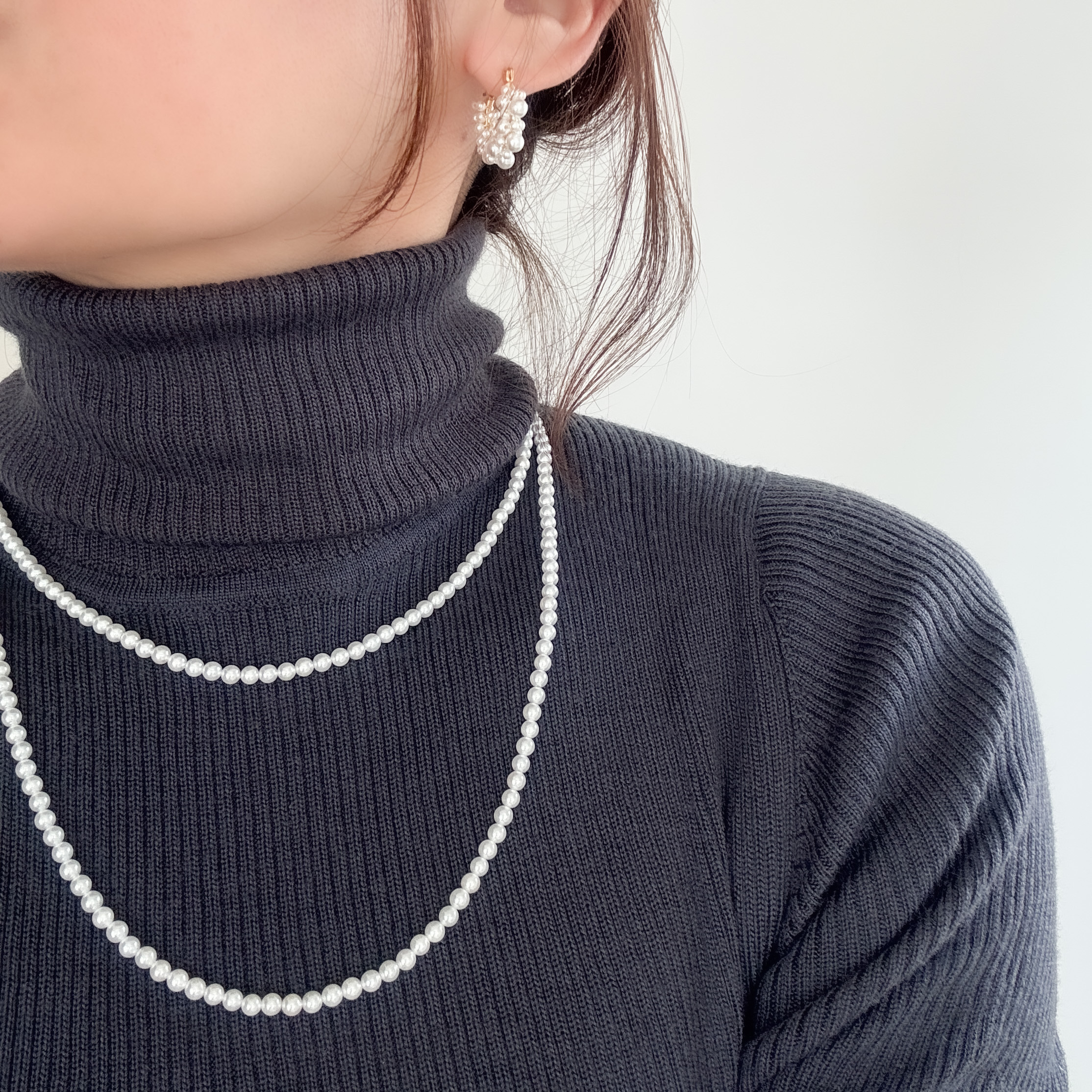 【国産貝パール】フープピアス/イヤリング＆ロングネックレス100cm〈ゴールド〉